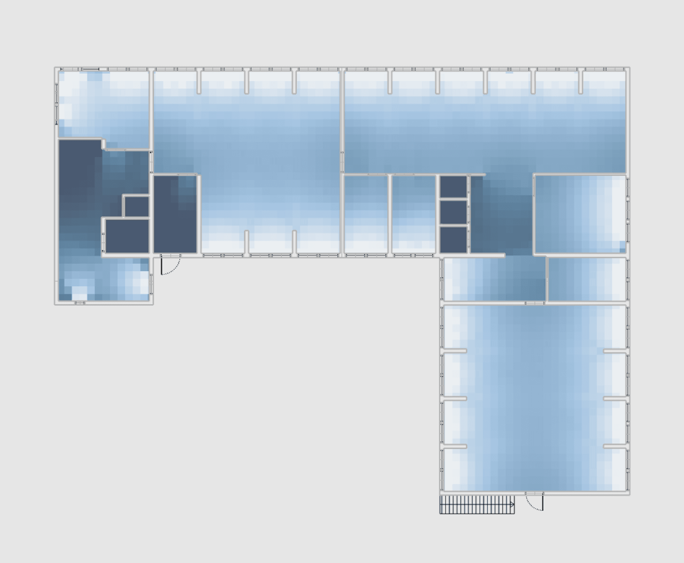 A plan with each room’s first-pass daylight-factor estimate
